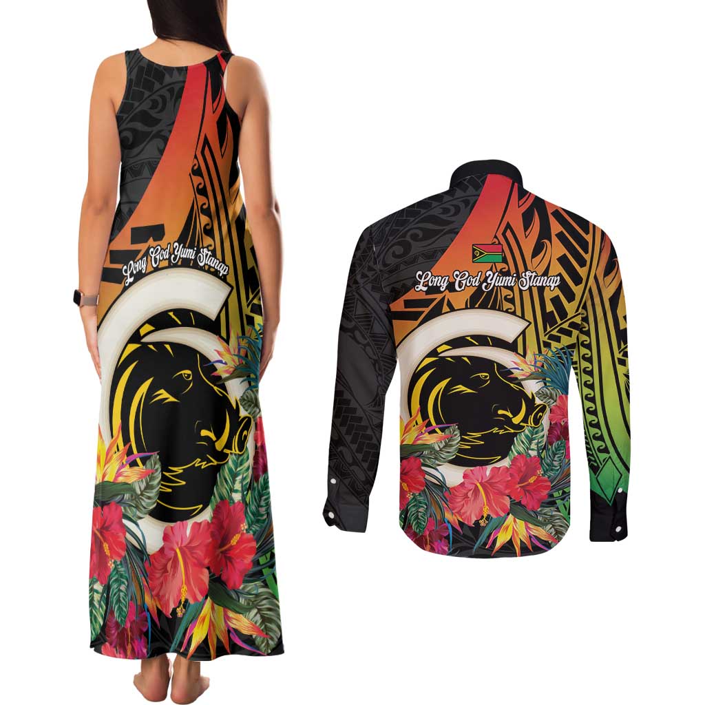 Vanuatu Boar Tusk Yumi Yumi Yumi Couples Matching Tank Maxi Dress and Long Sleeve Button Shirt Independens Dei Long God Yumi Stanap LT14 - Polynesian Pride