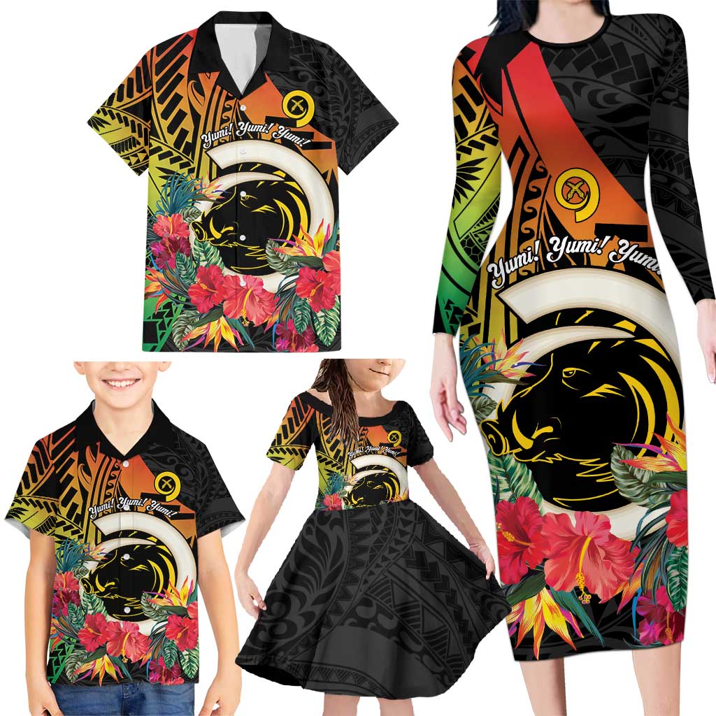 Vanuatu Boar Tusk Yumi Yumi Yumi Family Matching Long Sleeve Bodycon Dress and Hawaiian Shirt Independens Dei Long God Yumi Stanap LT14 - Polynesian Pride