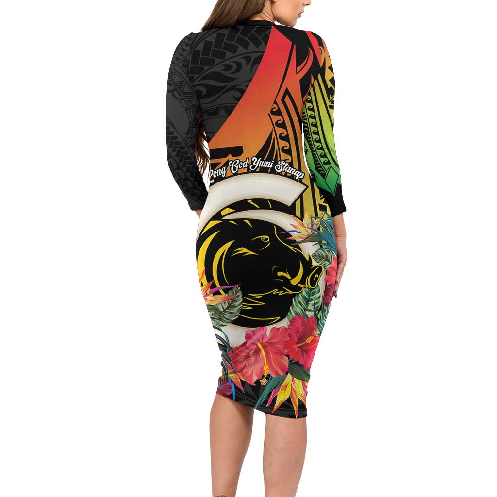 Vanuatu Boar Tusk Yumi Yumi Yumi Family Matching Long Sleeve Bodycon Dress and Hawaiian Shirt Independens Dei Long God Yumi Stanap LT14 - Polynesian Pride