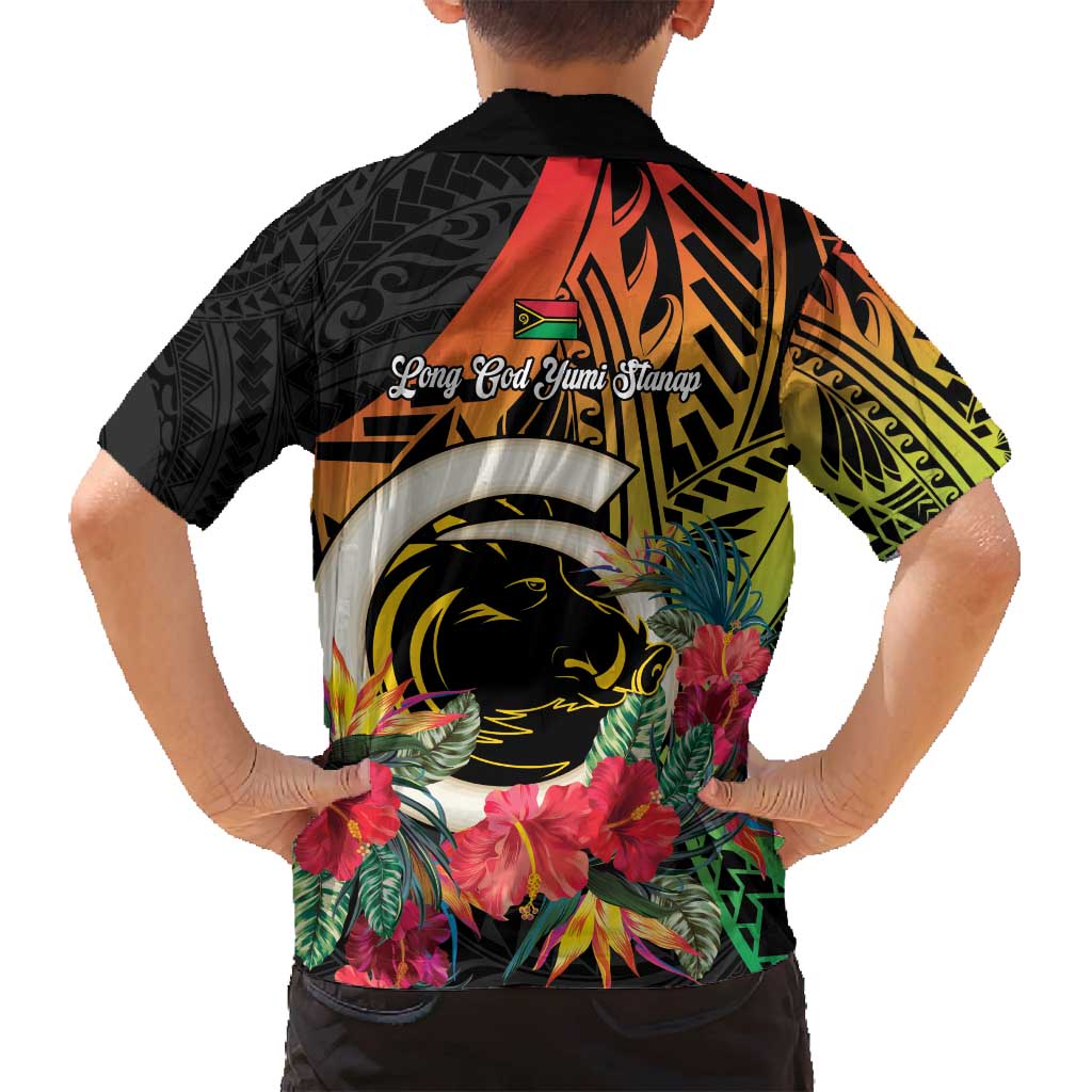 Vanuatu Boar Tusk Yumi Yumi Yumi Family Matching Off Shoulder Maxi Dress and Hawaiian Shirt Independens Dei Long God Yumi Stanap LT14 - Polynesian Pride