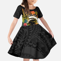 Vanuatu Boar Tusk Yumi Yumi Yumi Family Matching Off Shoulder Maxi Dress and Hawaiian Shirt Independens Dei Long God Yumi Stanap LT14 Daughter's Dress Black - Polynesian Pride