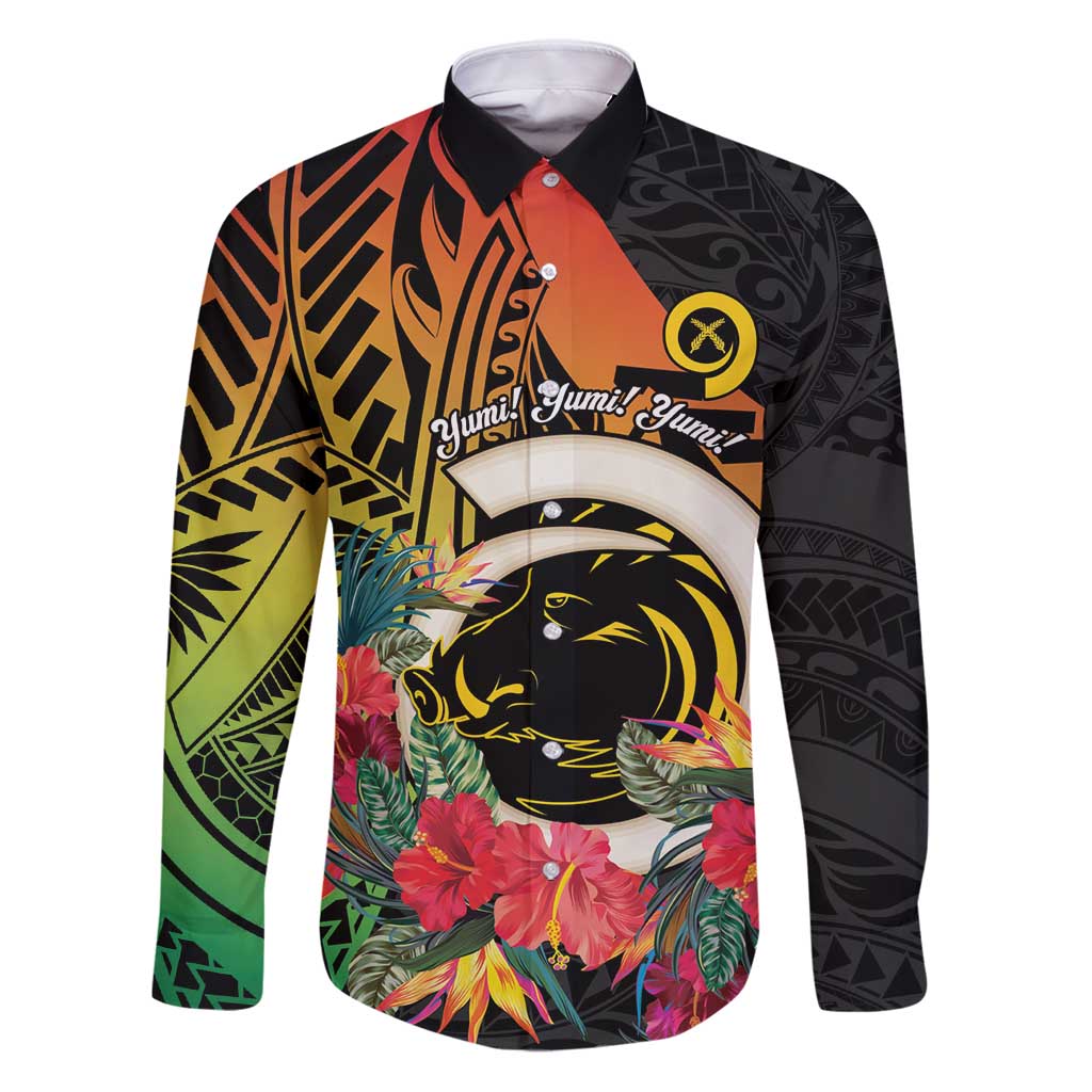 Vanuatu Boar Tusk Yumi Yumi Yumi Family Matching Puletasi and Hawaiian Shirt Independens Dei Long God Yumi Stanap LT14 Dad's Shirt - Long Sleeve Black - Polynesian Pride