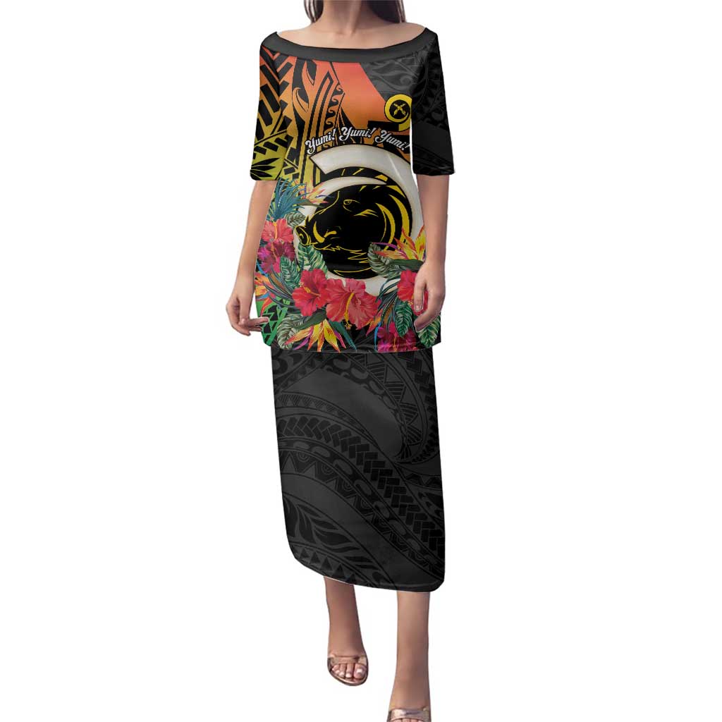 Vanuatu Boar Tusk Yumi Yumi Yumi Family Matching Puletasi and Hawaiian Shirt Independens Dei Long God Yumi Stanap LT14 Mom's Dress Black - Polynesian Pride