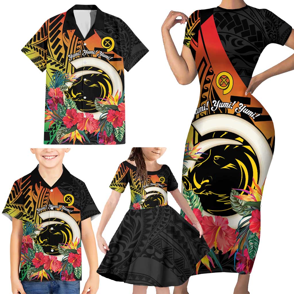 Vanuatu Boar Tusk Yumi Yumi Yumi Family Matching Short Sleeve Bodycon Dress and Hawaiian Shirt Independens Dei Long God Yumi Stanap LT14 - Polynesian Pride
