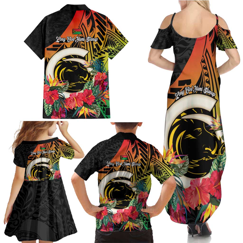 Vanuatu Boar Tusk Yumi Yumi Yumi Family Matching Summer Maxi Dress and Hawaiian Shirt Independens Dei Long God Yumi Stanap LT14 - Polynesian Pride
