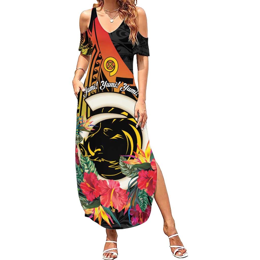 Vanuatu Boar Tusk Yumi Yumi Yumi Family Matching Summer Maxi Dress and Hawaiian Shirt Independens Dei Long God Yumi Stanap LT14 Mom's Dress Black - Polynesian Pride
