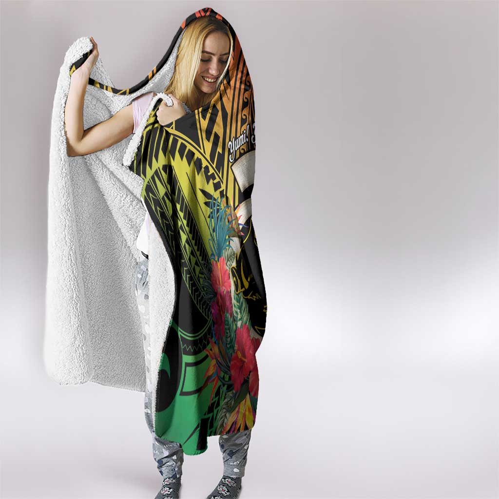 Vanuatu Boar Tusk Yumi Yumi Yumi Hooded Blanket Independens Dei Long God Yumi Stanap LT14 - Polynesian Pride