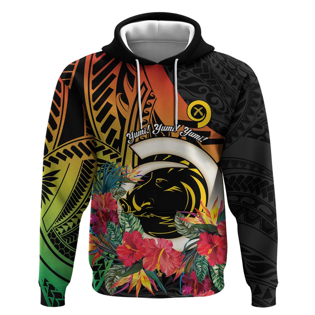 Vanuatu Boar Tusk Yumi Yumi Yumi Hoodie Independens Dei Long God Yumi Stanap LT14 Pullover Hoodie Black - Polynesian Pride
