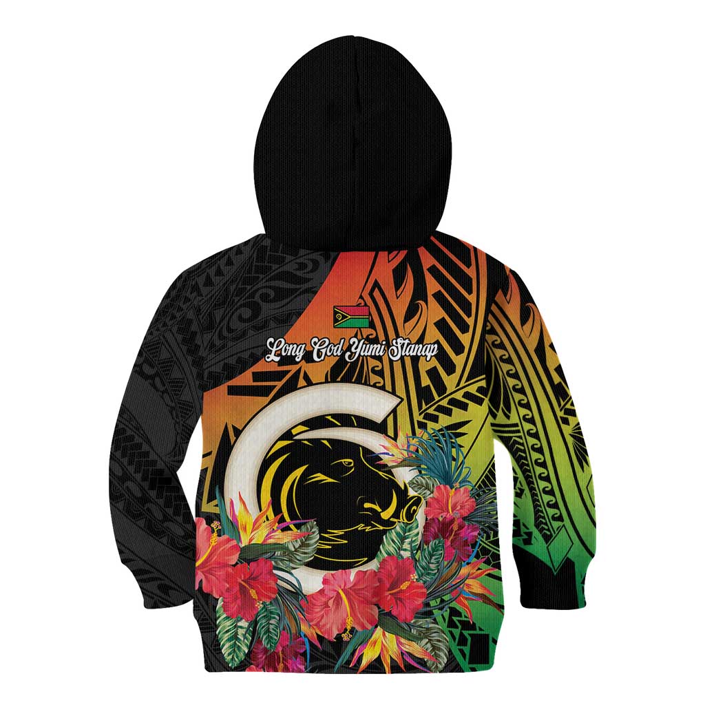 Vanuatu Boar Tusk Yumi Yumi Yumi Kid Hoodie Independens Dei Long God Yumi Stanap LT14 - Polynesian Pride