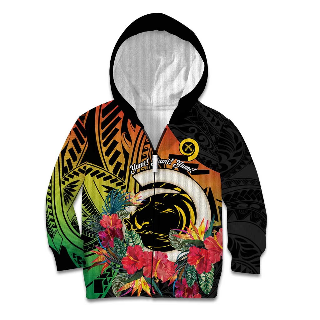 Vanuatu Boar Tusk Yumi Yumi Yumi Kid Hoodie Independens Dei Long God Yumi Stanap LT14 Zip Hoodie Black - Polynesian Pride