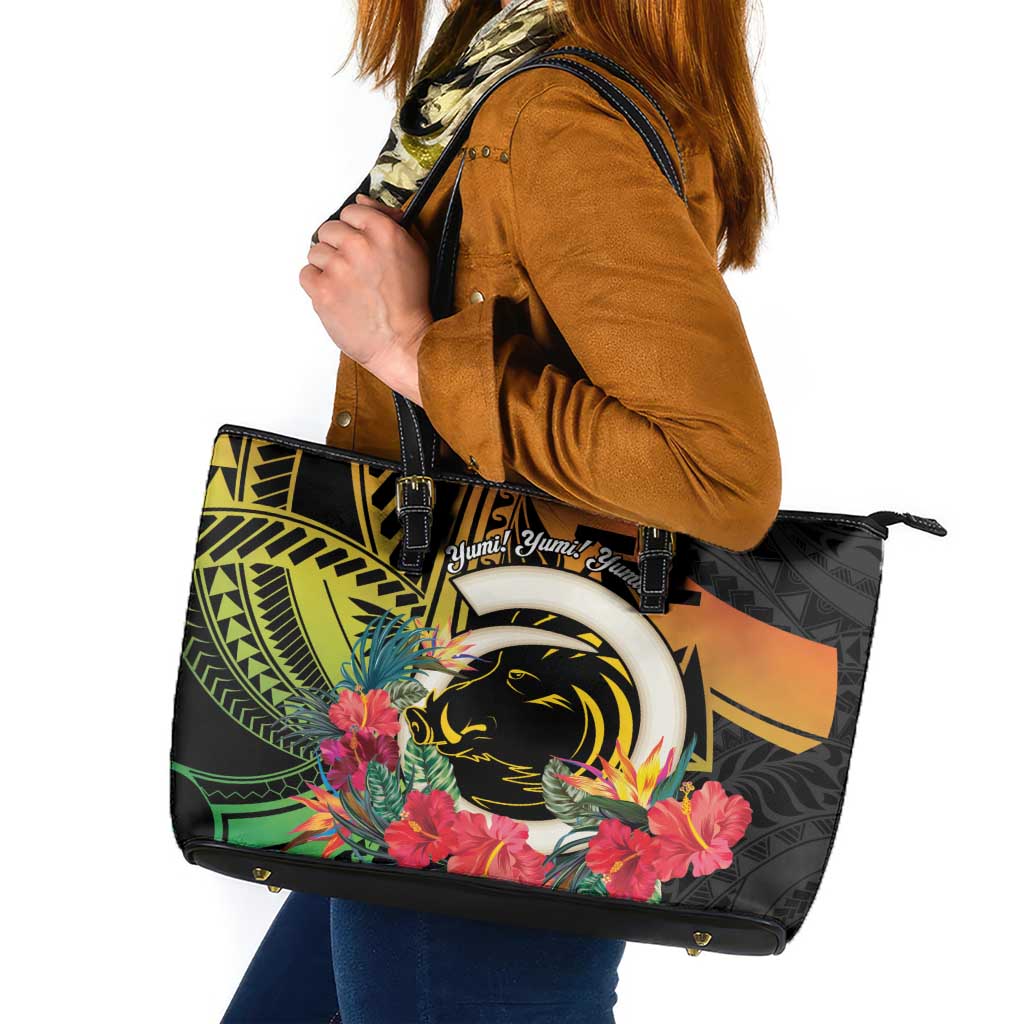 Vanuatu Boar Tusk Yumi Yumi Yumi Leather Tote Bag Independens Dei Long God Yumi Stanap LT14 Black - Polynesian Pride