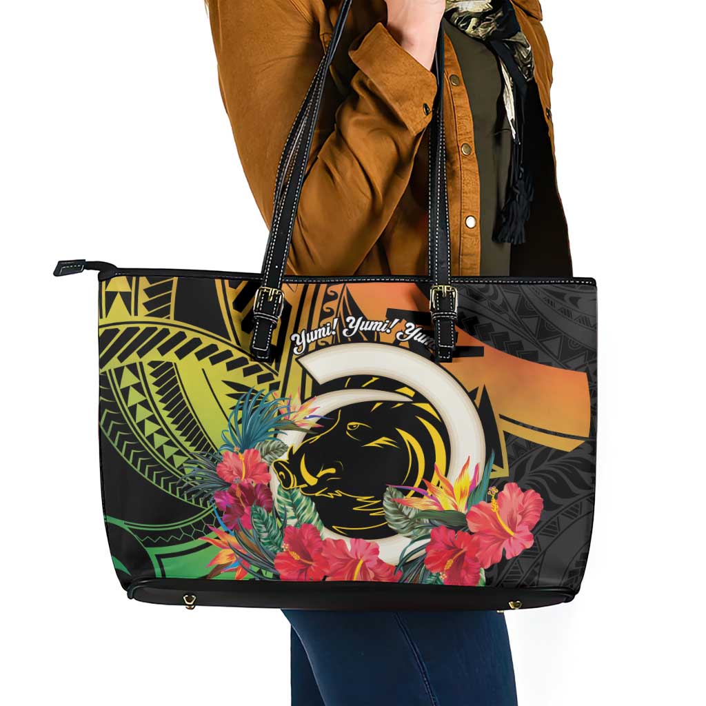 Vanuatu Boar Tusk Yumi Yumi Yumi Leather Tote Bag Independens Dei Long God Yumi Stanap LT14 - Polynesian Pride
