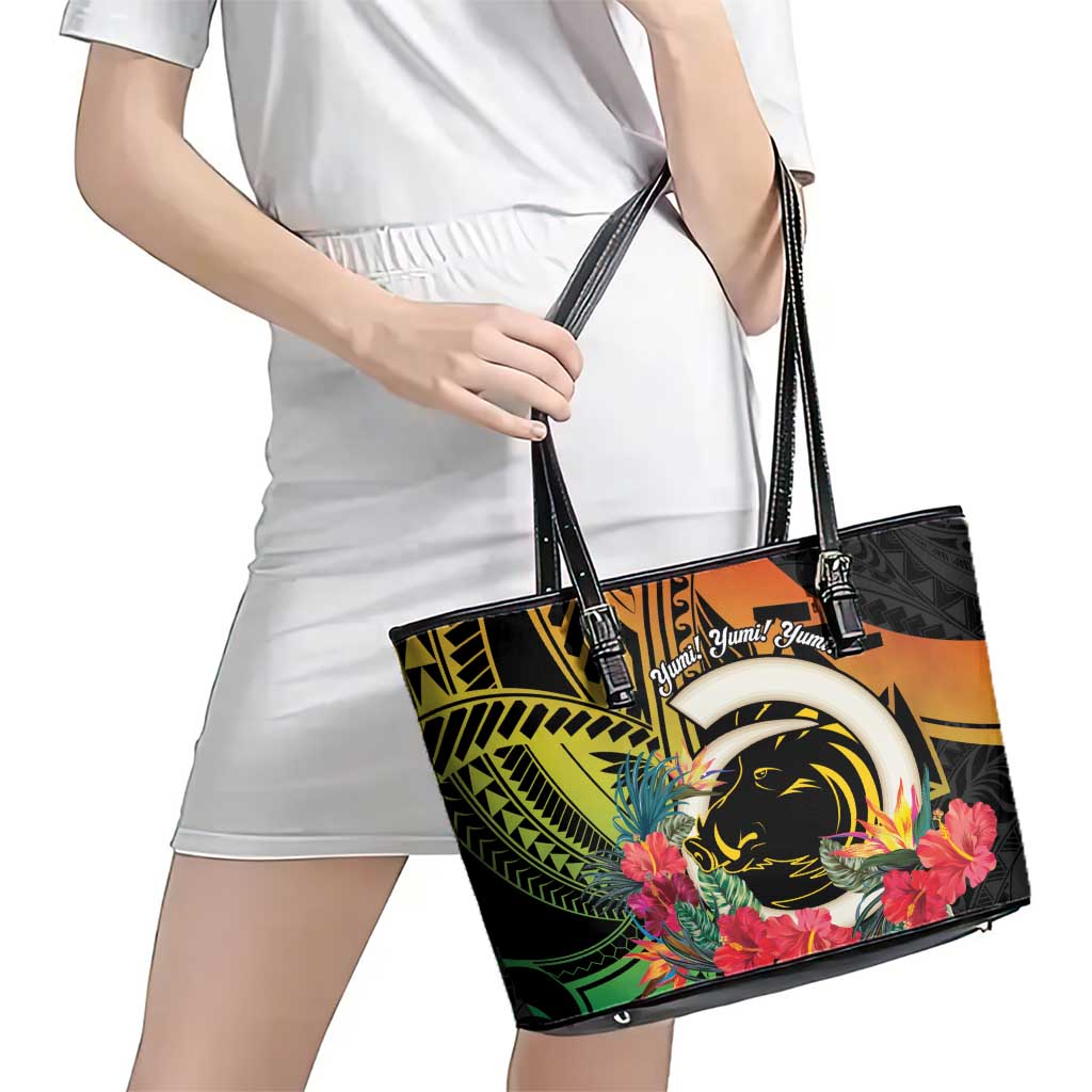 Vanuatu Boar Tusk Yumi Yumi Yumi Leather Tote Bag Independens Dei Long God Yumi Stanap LT14 - Polynesian Pride