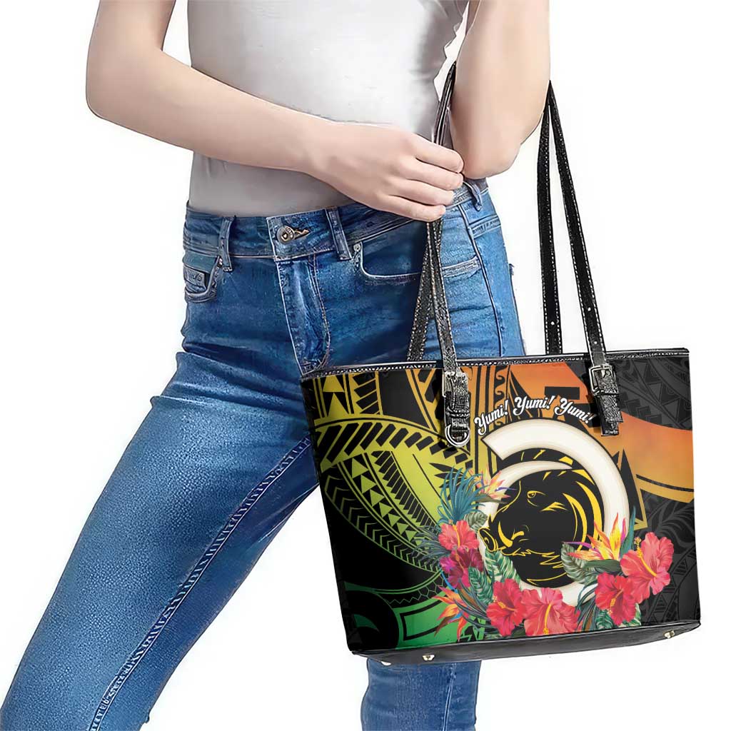 Vanuatu Boar Tusk Yumi Yumi Yumi Leather Tote Bag Independens Dei Long God Yumi Stanap LT14 - Polynesian Pride