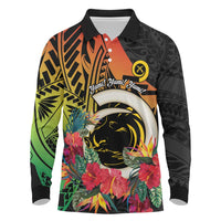 Vanuatu Boar Tusk Yumi Yumi Yumi Long Sleeve Polo Shirt Independens Dei Long God Yumi Stanap LT14 Black - Polynesian Pride