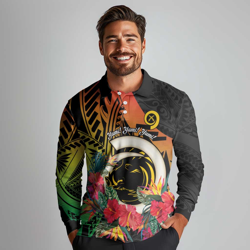 Vanuatu Boar Tusk Yumi Yumi Yumi Long Sleeve Polo Shirt Independens Dei Long God Yumi Stanap LT14 - Polynesian Pride