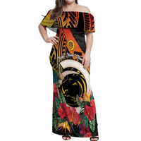 Vanuatu Boar Tusk Yumi Yumi Yumi Off Shoulder Maxi Dress Independens Dei Long God Yumi Stanap LT14 Women Black - Polynesian Pride