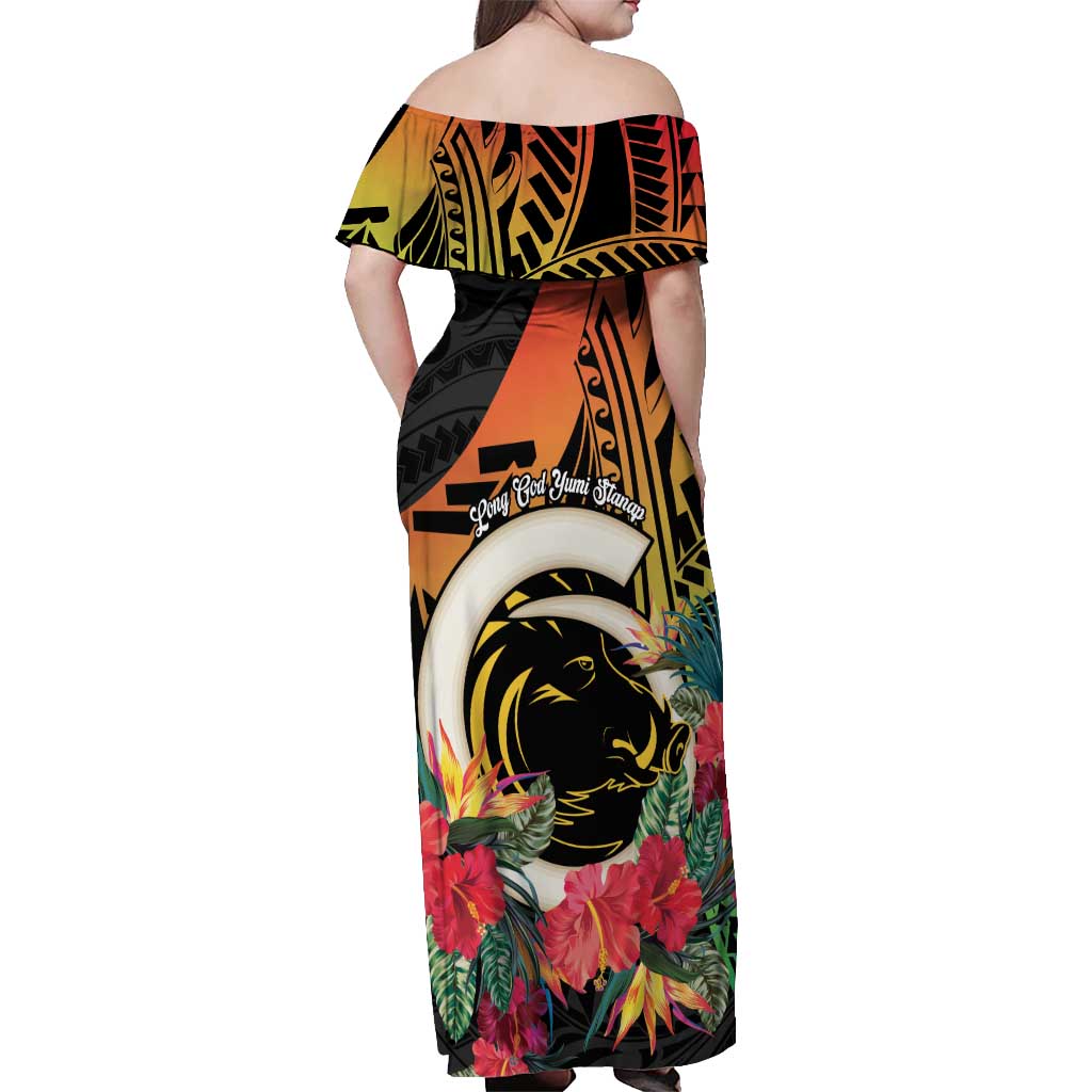 Vanuatu Boar Tusk Yumi Yumi Yumi Off Shoulder Maxi Dress Independens Dei Long God Yumi Stanap LT14 - Polynesian Pride