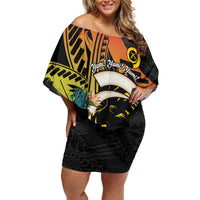 Vanuatu Boar Tusk Yumi Yumi Yumi Off Shoulder Short Dress Independens Dei Long God Yumi Stanap LT14 Women Black - Polynesian Pride
