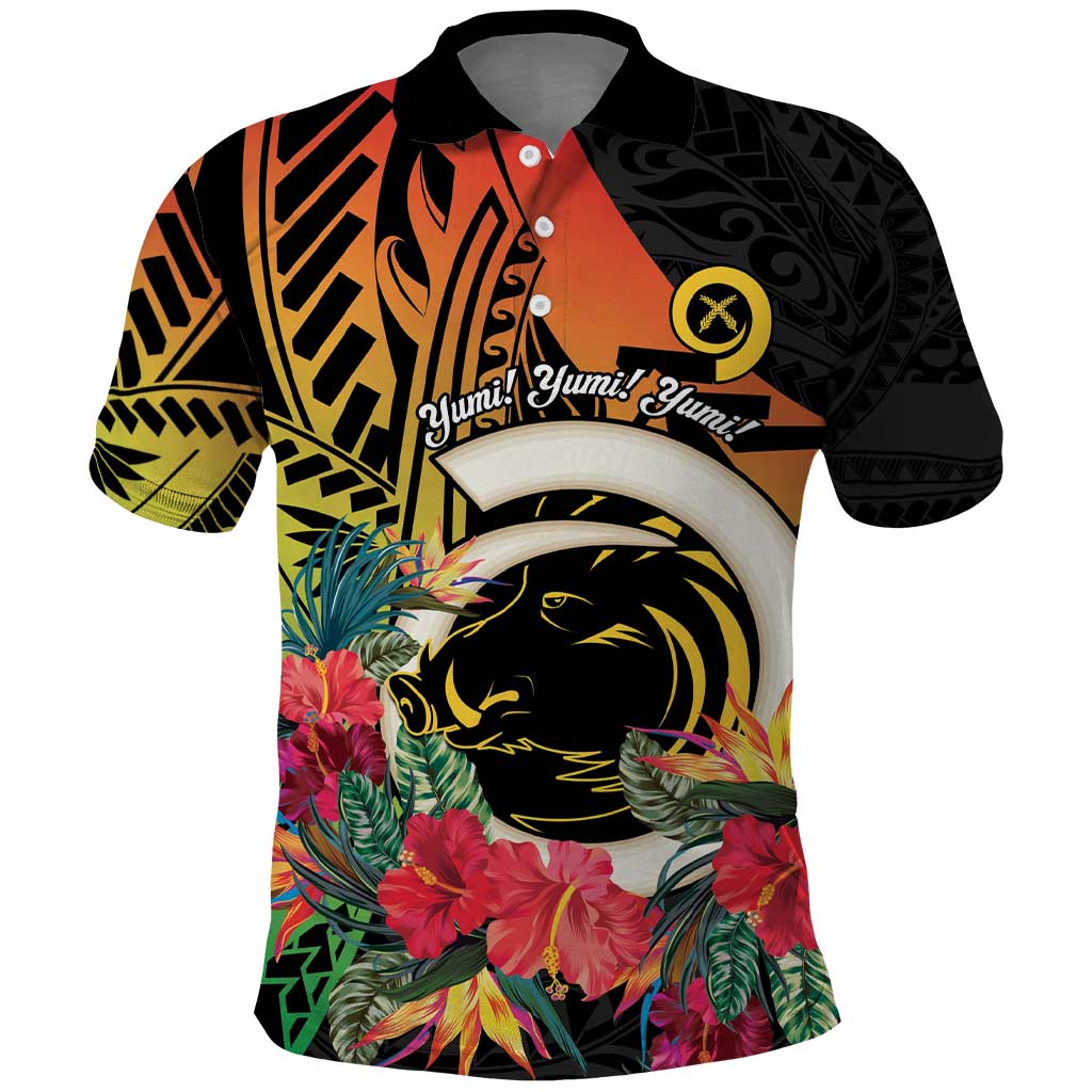 Vanuatu Boar Tusk Yumi Yumi Yumi Polo Shirt Independens Dei Long God Yumi Stanap LT14 Black - Polynesian Pride