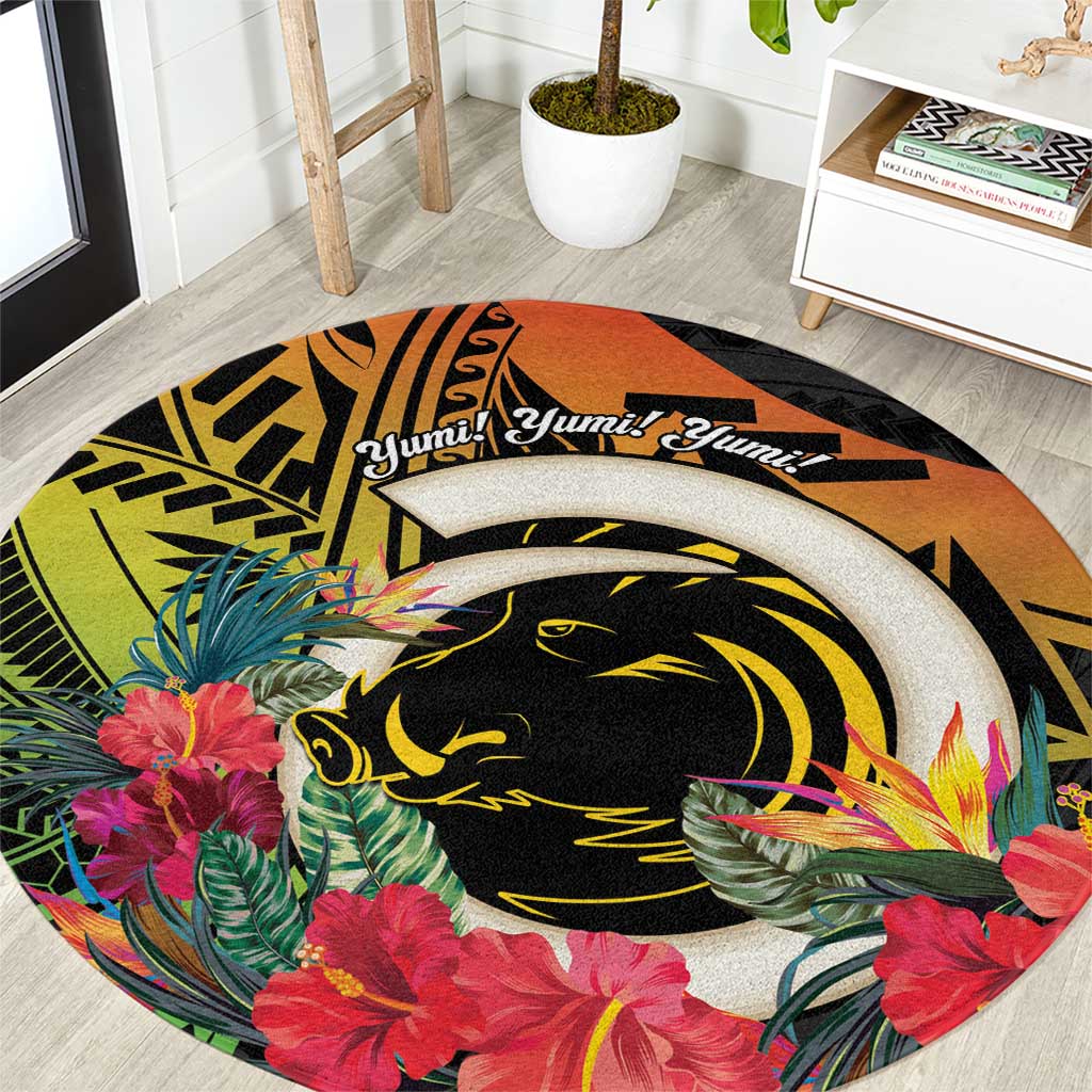 Vanuatu Boar Tusk Yumi Yumi Yumi Round Carpet Independens Dei Long God Yumi Stanap LT14 Black - Polynesian Pride