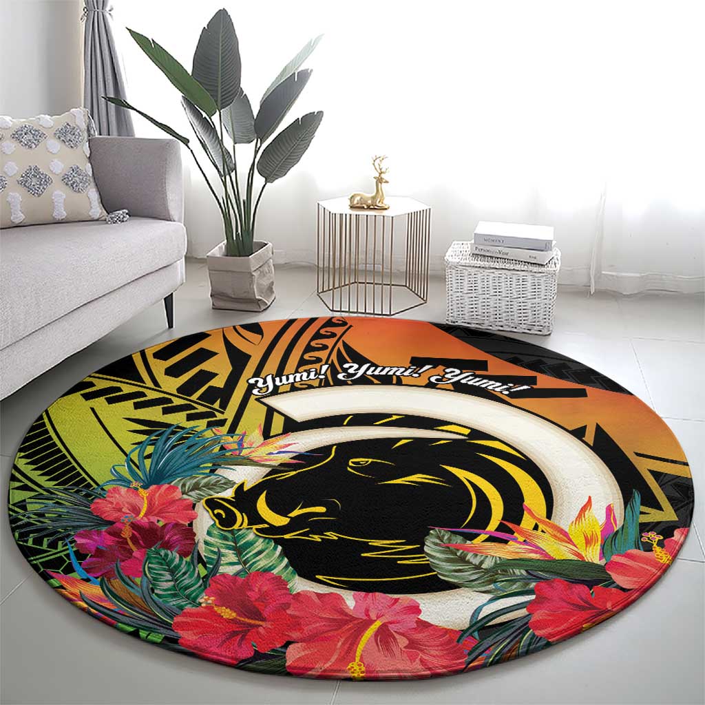 Vanuatu Boar Tusk Yumi Yumi Yumi Round Carpet Independens Dei Long God Yumi Stanap LT14 - Polynesian Pride