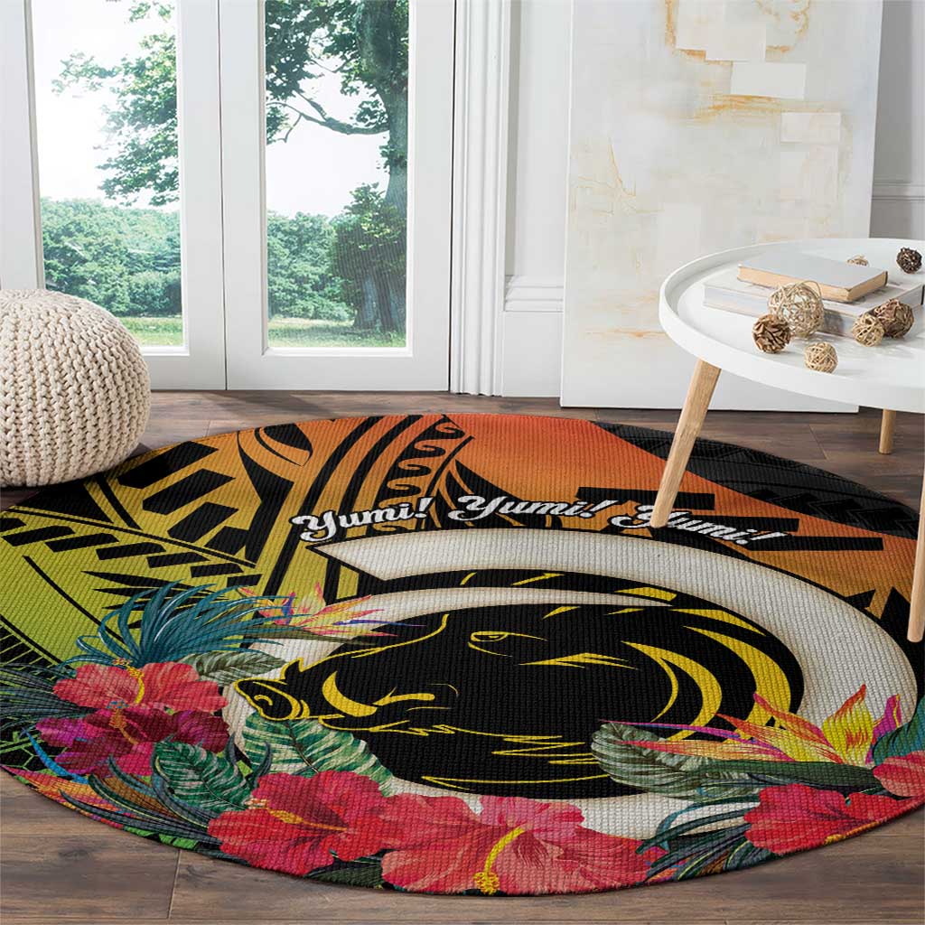 Vanuatu Boar Tusk Yumi Yumi Yumi Round Carpet Independens Dei Long God Yumi Stanap LT14 - Polynesian Pride