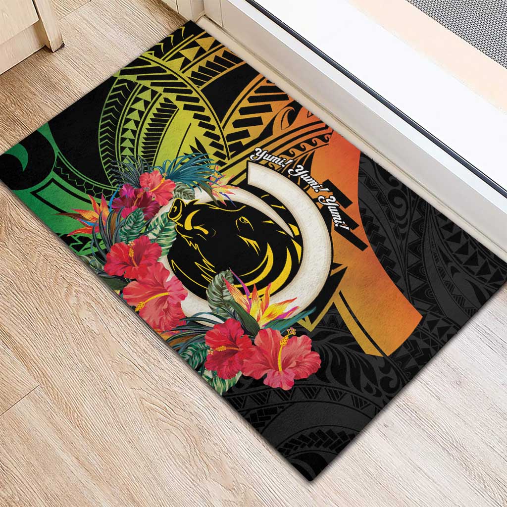 Vanuatu Boar Tusk Yumi Yumi Yumi Rubber Doormat Independens Dei Long God Yumi Stanap LT14 - Polynesian Pride