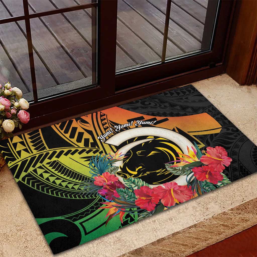 Vanuatu Boar Tusk Yumi Yumi Yumi Rubber Doormat Independens Dei Long God Yumi Stanap LT14 - Polynesian Pride