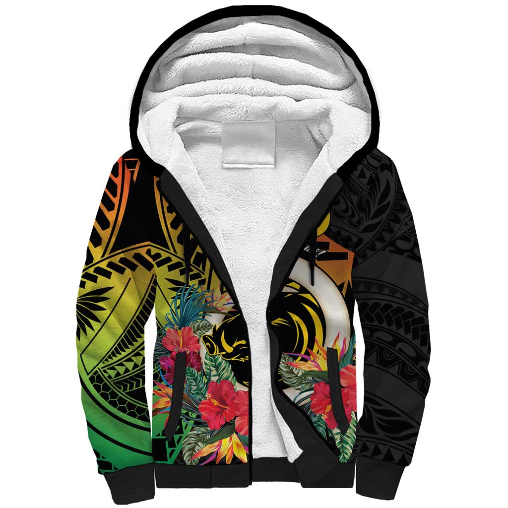Vanuatu Boar Tusk Yumi Yumi Yumi Sherpa Hoodie Independens Dei Long God Yumi Stanap LT14 Unisex Black - Polynesian Pride