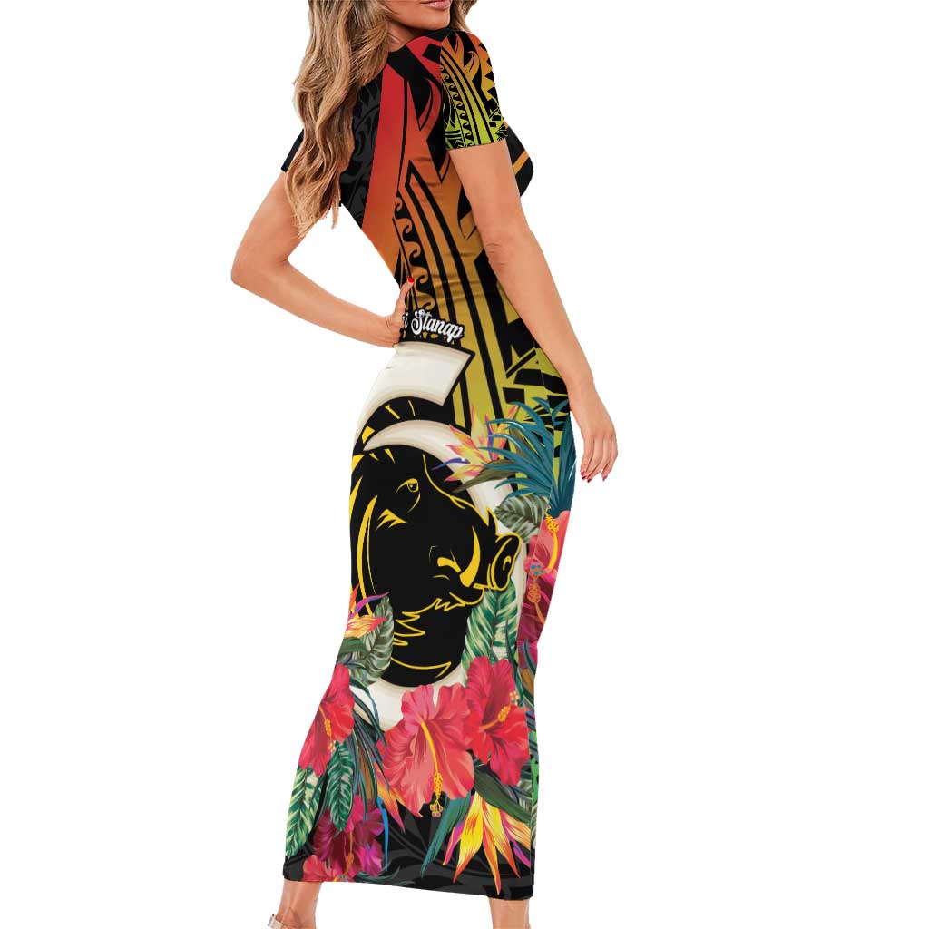 Vanuatu Boar Tusk Yumi Yumi Yumi Short Sleeve Bodycon Dress Independens Dei Long God Yumi Stanap LT14 - Polynesian Pride