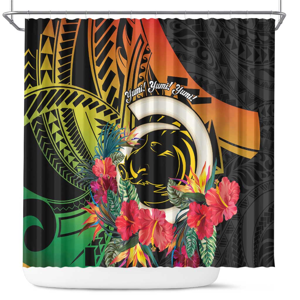 Vanuatu Boar Tusk Yumi Yumi Yumi Shower Curtain Independens Dei Long God Yumi Stanap LT14 Black - Polynesian Pride