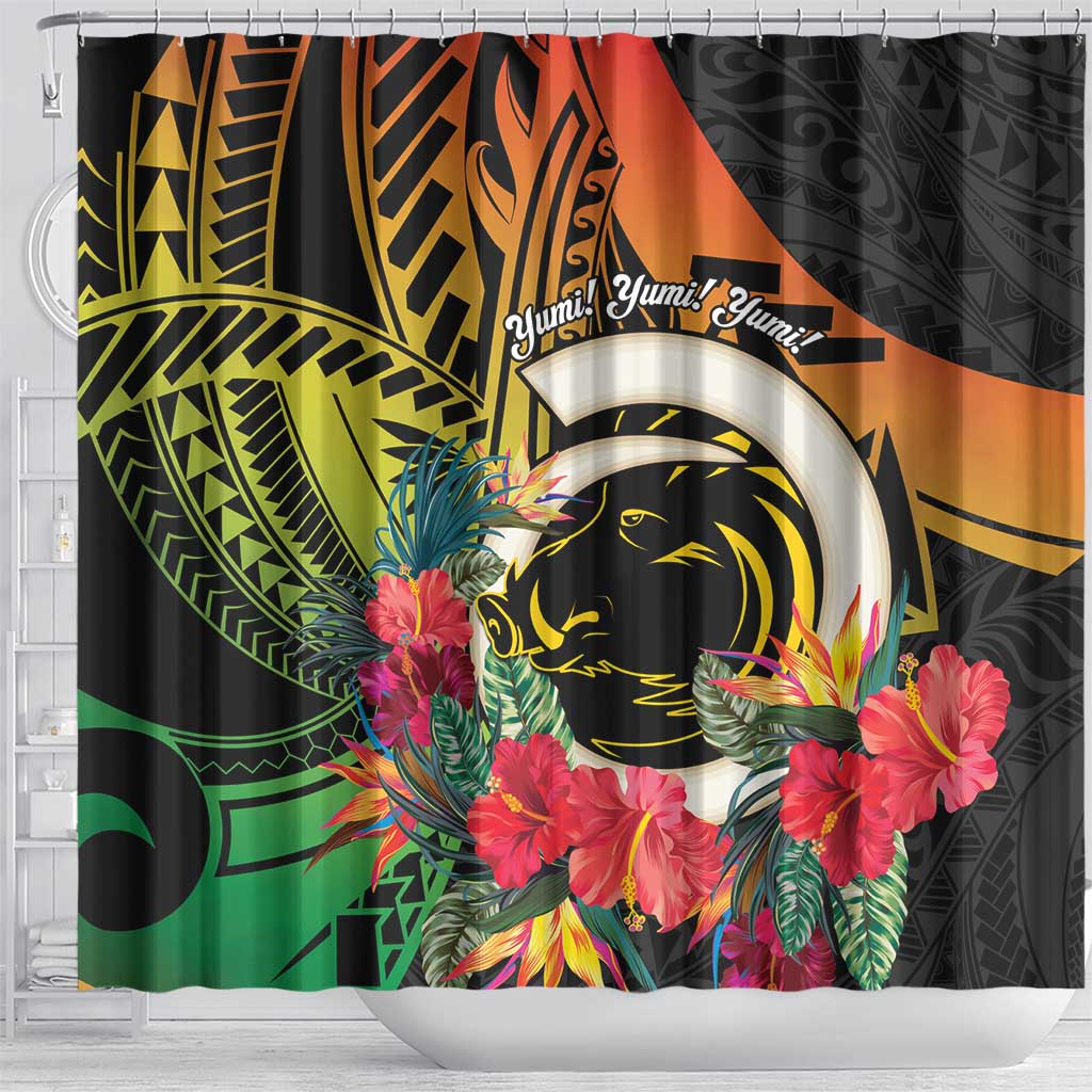 Vanuatu Boar Tusk Yumi Yumi Yumi Shower Curtain Independens Dei Long God Yumi Stanap LT14 - Polynesian Pride