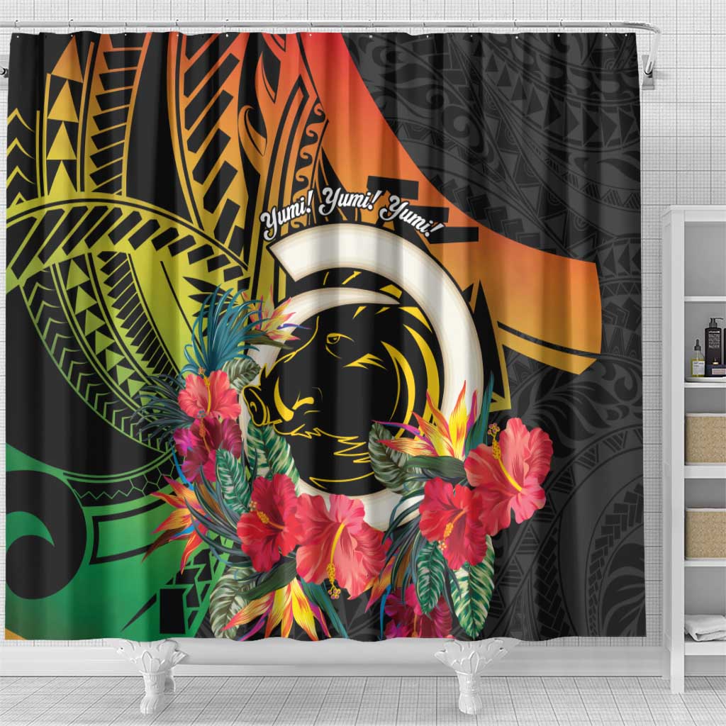 Vanuatu Boar Tusk Yumi Yumi Yumi Shower Curtain Independens Dei Long God Yumi Stanap LT14 - Polynesian Pride