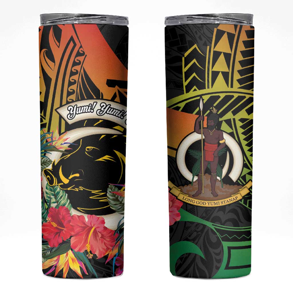 Vanuatu Boar Tusk Yumi Yumi Yumi Skinny Tumbler Independens Dei Long God Yumi Stanap LT14 Black - Polynesian Pride