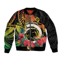 Vanuatu Boar Tusk Yumi Yumi Yumi Sleeve Zip Bomber Jacket Independens Dei Long God Yumi Stanap LT14 Unisex Black - Polynesian Pride