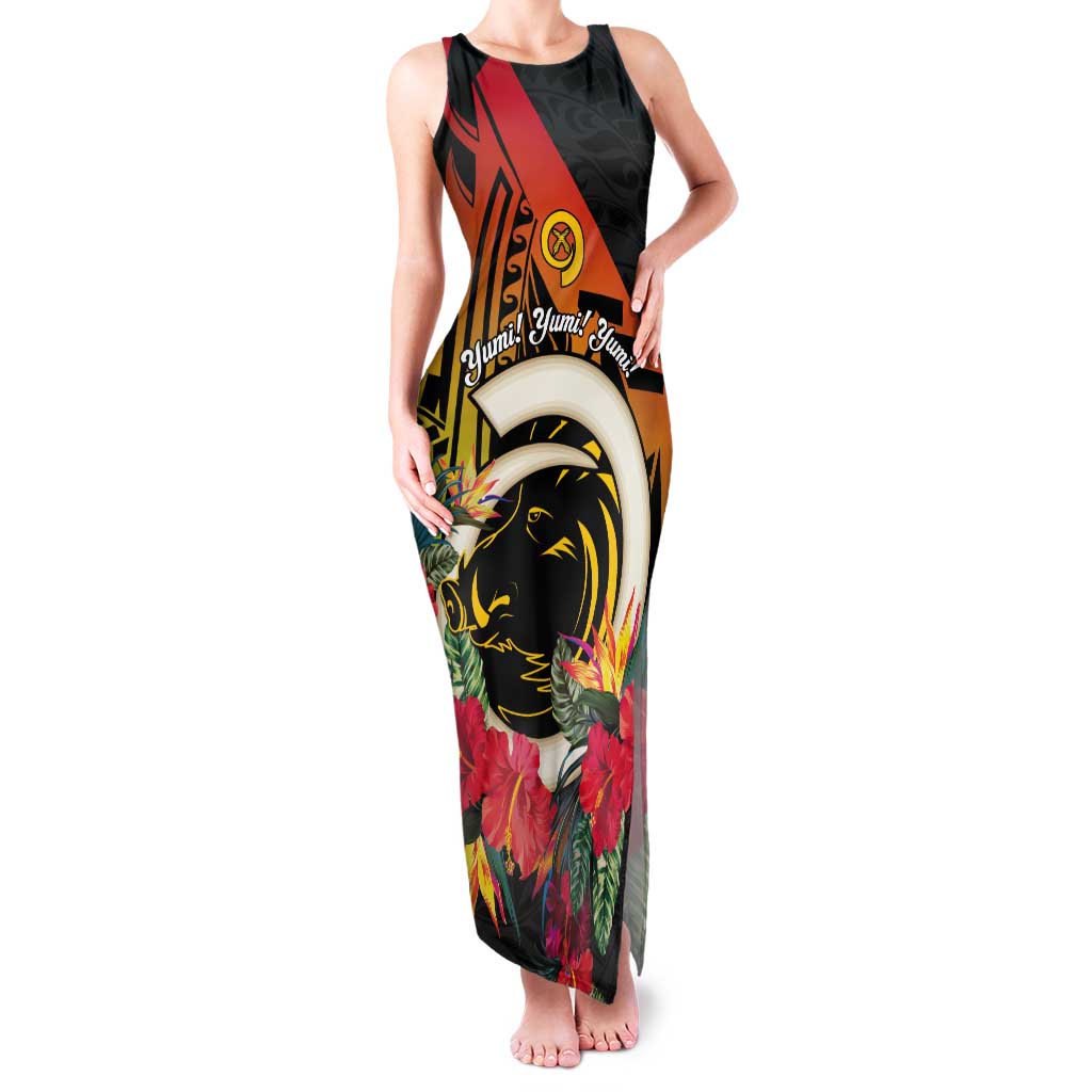 Vanuatu Boar Tusk Yumi Yumi Yumi Tank Maxi Dress Independens Dei Long God Yumi Stanap LT14 Women Black - Polynesian Pride