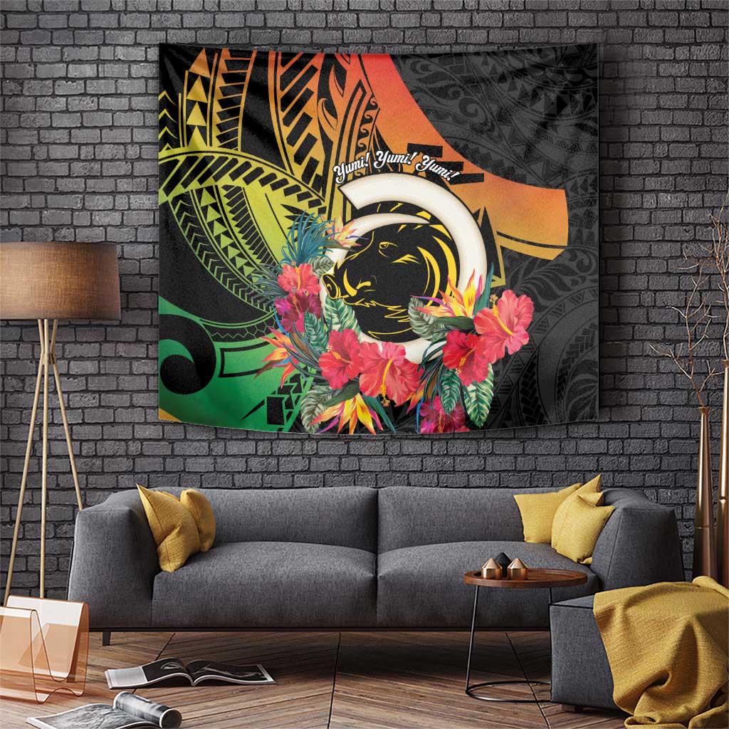 Vanuatu Boar Tusk Yumi Yumi Yumi Tapestry Independens Dei Long God Yumi Stanap LT14 Black - Polynesian Pride