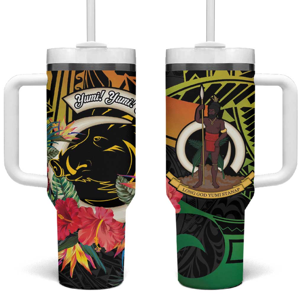Vanuatu Boar Tusk Yumi Yumi Yumi Tumbler With Handle Independens Dei Long God Yumi Stanap LT14 One Size: 40 oz Black - Polynesian Pride