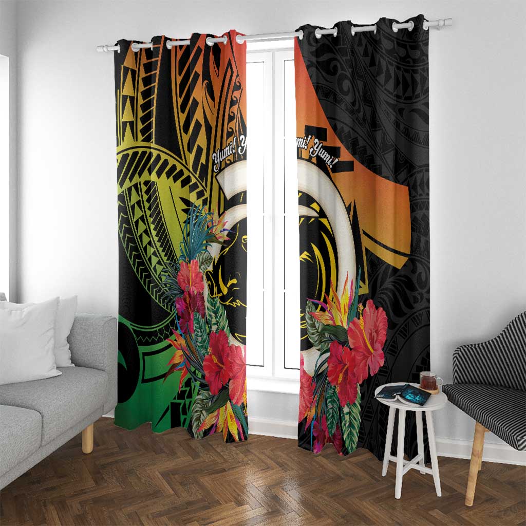 Vanuatu Boar Tusk Yumi Yumi Yumi Window Curtain Independens Dei Long God Yumi Stanap LT14 With Grommets Black - Polynesian Pride