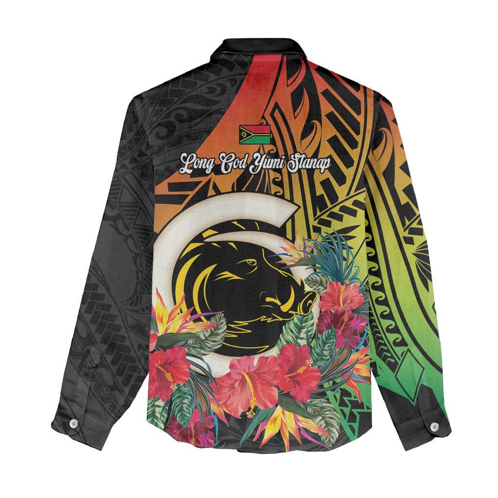 Vanuatu Boar Tusk Yumi Yumi Yumi Women Casual Shirt Independens Dei Long God Yumi Stanap LT14 - Polynesian Pride