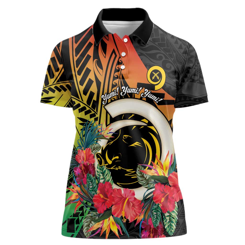 Vanuatu Boar Tusk Yumi Yumi Yumi Women Polo Shirt Independens Dei Long God Yumi Stanap LT14 Female Black - Polynesian Pride