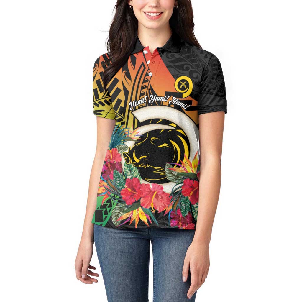 Vanuatu Boar Tusk Yumi Yumi Yumi Women Polo Shirt Independens Dei Long God Yumi Stanap LT14 - Polynesian Pride
