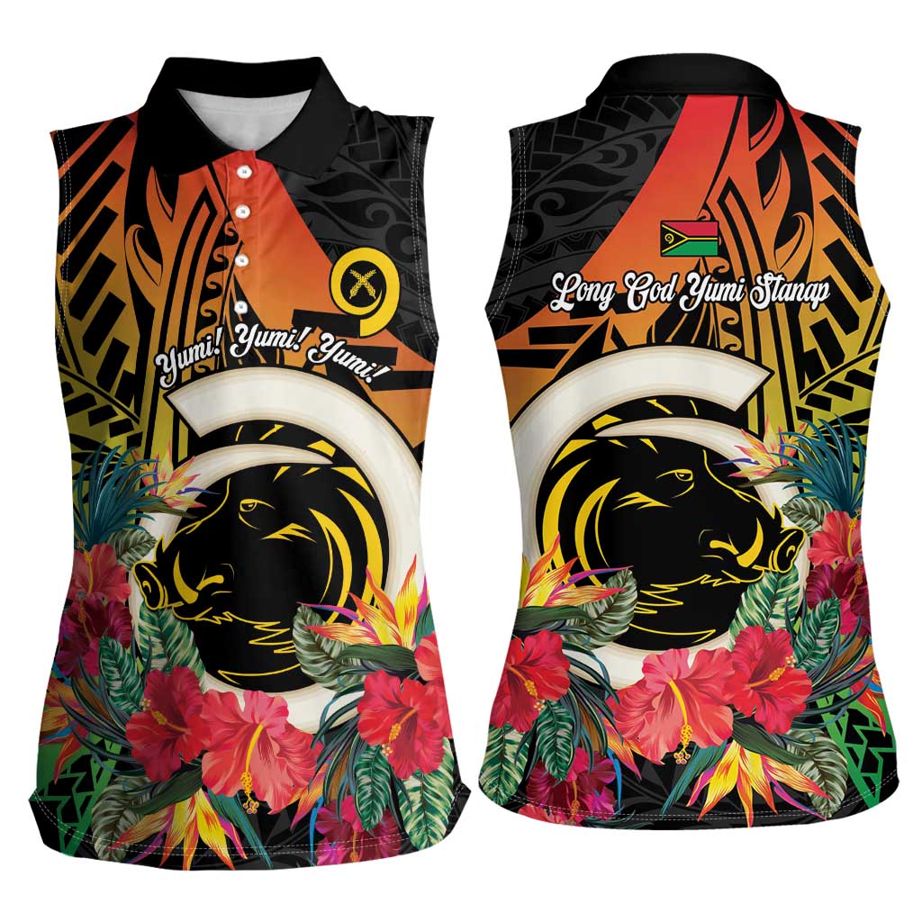 Vanuatu Boar Tusk Yumi Yumi Yumi Women Sleeveless Polo Shirt Independens Dei Long God Yumi Stanap LT14 - Polynesian Pride