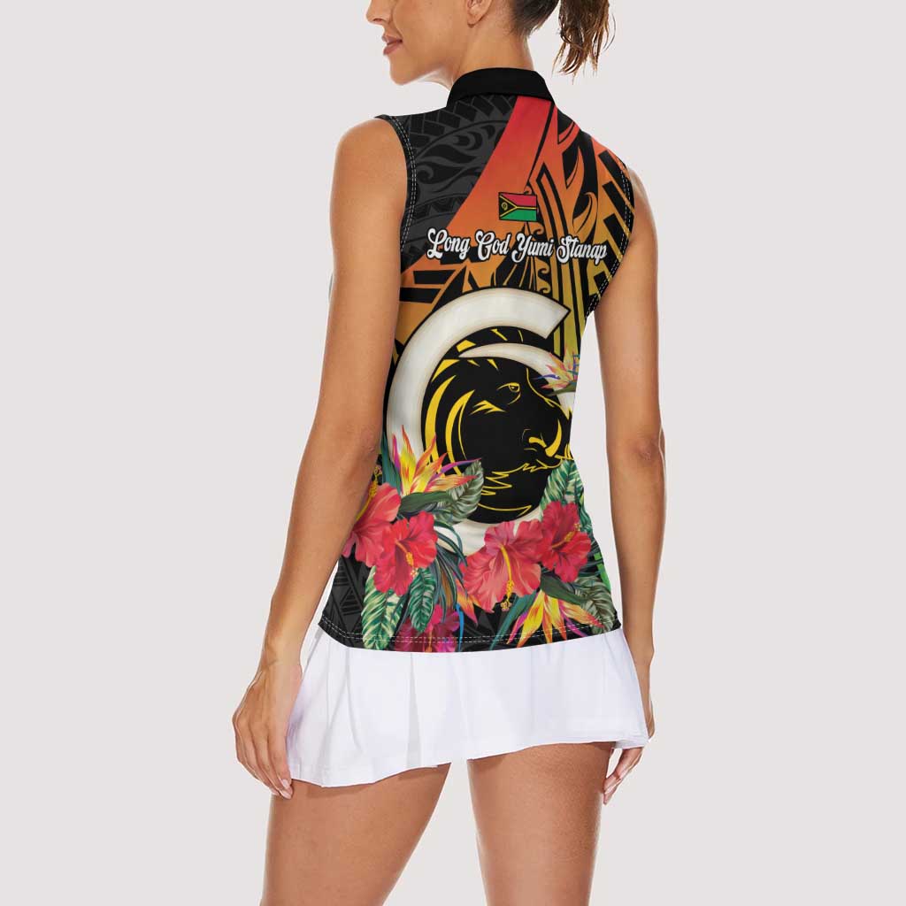 Vanuatu Boar Tusk Yumi Yumi Yumi Women Sleeveless Polo Shirt Independens Dei Long God Yumi Stanap LT14 - Polynesian Pride