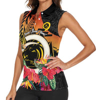 Vanuatu Boar Tusk Yumi Yumi Yumi Women Sleeveless Polo Shirt Independens Dei Long God Yumi Stanap LT14 - Polynesian Pride