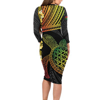 Vanuatu Sand Drawing Turtle Family Matching Long Sleeve Bodycon Dress and Hawaiian Shirt Happy Independence Day LT14 - Polynesian Pride