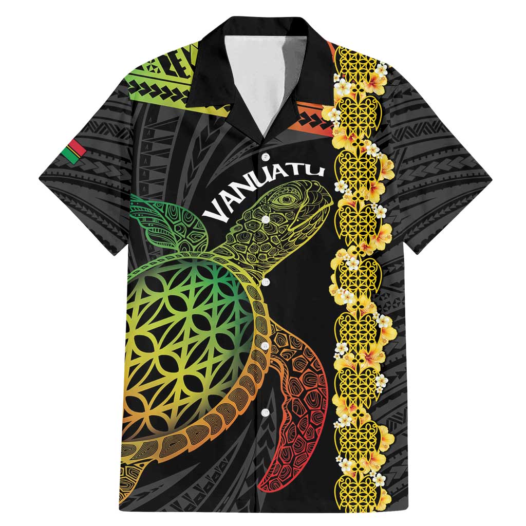 Vanuatu Sand Drawing Turtle Family Matching Mermaid Dress and Hawaiian Shirt Happy Independence Day LT14 Dad's Shirt - Short Sleeve Black - Polynesian Pride