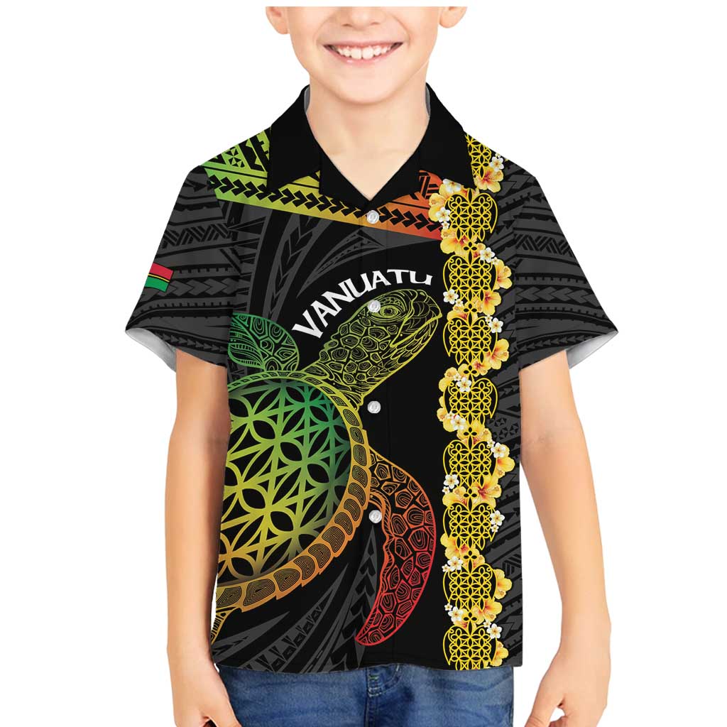 Vanuatu Sand Drawing Turtle Family Matching Mermaid Dress and Hawaiian Shirt Happy Independence Day LT14 Son's Shirt Black - Polynesian Pride