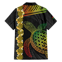 Vanuatu Sand Drawing Turtle Family Matching Off The Shoulder Long Sleeve Dress and Hawaiian Shirt Happy Independence Day LT14 - Polynesian Pride
